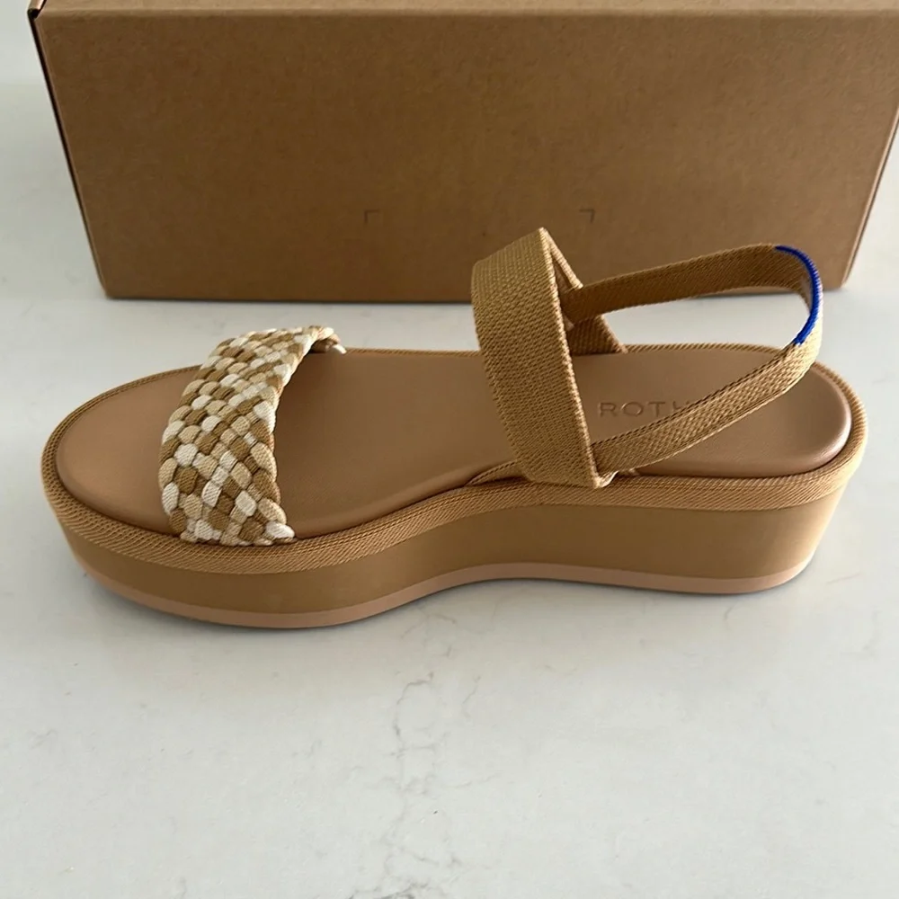 Rothy's Tan and Cream Braided Strap Platform Sandals